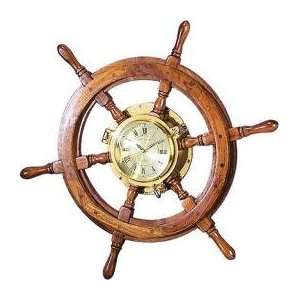  26 Solid Wood Shipwheel Porthole Brass Clock Nautical 