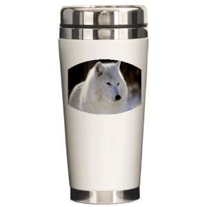    Ceramic Travel Drink Mug Arctic White Wolf 