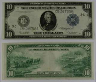 1914 $10 TEN DOLLAR FEDERAL RESERVE NOTE BLUE SEAL ALMOST UNCIRCULATED 