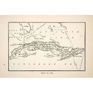1919 Print Map Cuba Caribbean Sea Atlantic Havana Camaguey Gulf Mexico 