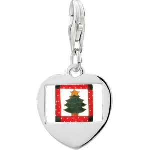   Christmas Tree Quilt Square Photo Heart Frame Charm Pugster Jewelry