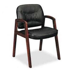 VL800 Series Guest Chair w/Wood Arms, Black Leather/Mahogany Finish