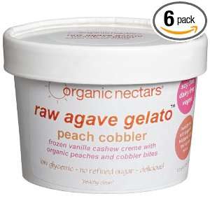 Organic Nectars Raw Agave Gelato, Peach Cobbler, 8 Ounce Cups (Pack of 
