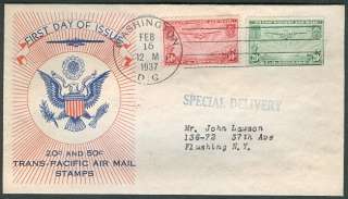 US #C21 2 20¢ & 50¢ China Clipper FDC, Washington Stamp Exchange 