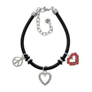  Open Heart with Red Swarovski Crystal Border Black Peace 