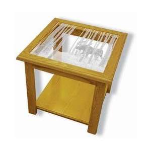  Oak Etched Glass End Table   On the Move (Moose)