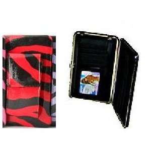  Zebra Pattern Flat Wallet with Cell Phone Holder. Red N 