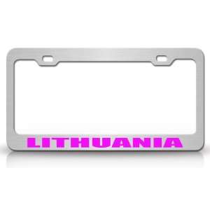 LITHUANIA Country Steel Auto License Plate Frame Tag Holder, Chrome 