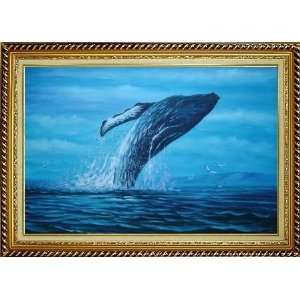  Whale Jumping Out of the Water Oil Painting, with Linen 