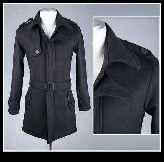 Mens UK Style High Quanlity Stylish Woolen Trench Coat Overcoat BELTED 