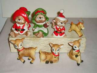 Vintage Homco Ceramic Christmas Deer & Mice Figurines  