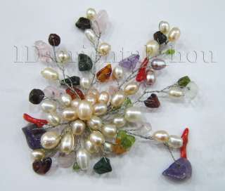 White Pink Purple FW pearl &Mixed Stone Brooch/Pin  