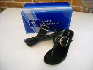White Mountain BLACK Jewel Buckle THONG SANDALS 8 NEW  