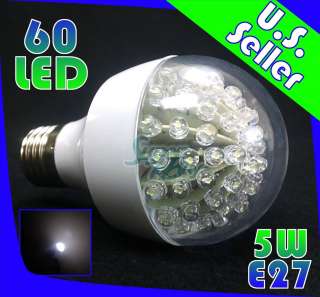 1pcs White 60 LED 5 Watts Screw Base Light Bulbs E27  