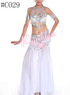 New White belly dance costume 3 pics bra&belt &skirt  