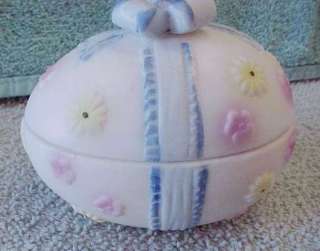 Vintage Lefton Porcelain Bisque Easter Egg Floral Trinket Box with 