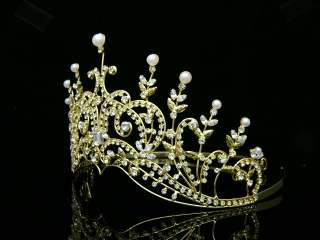   Pageant Rhinestones Crystal Pearl Wedding Tiara Crown 8420  