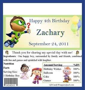 Super Why Candy Wrappers/Birthday Party Supplies  