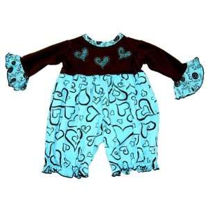  Kash Ten Brown and Turquoise Heart Print Romper 