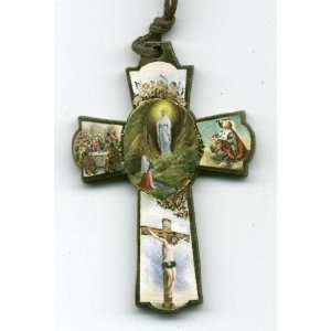 Saint/St. Bernadette Our Lady of Lourdes Wooden 2 Inch Cross Necklace 
