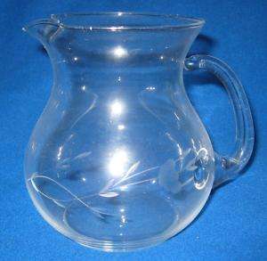 CLEAR ETCHED GLASS PITCHER FLOWER WHEAT  