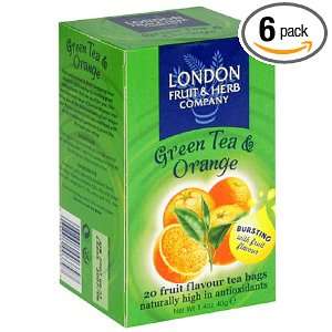  Fruit & Herb, Green Tea & Orange, Tea Bags, 20 Count Boxes (Pack of 6