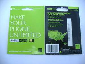 LOT 25 NEW SIMPLE MOBILE STARTER KIT SIM CARD UNLIMITED  