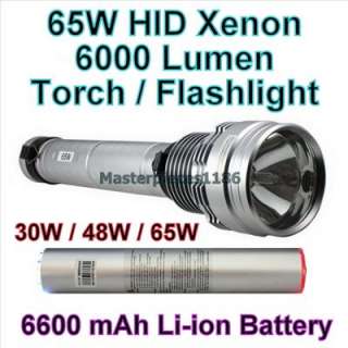 Silver 65W HID Xenon Torch Flashlight 6000Lumen 6600mAh  