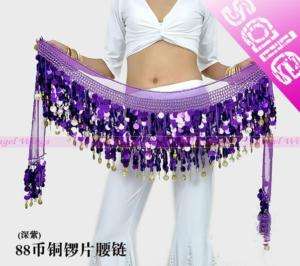 Belly Dance Hip Scarf Belt Sequins&Coin 11 Color Purple  
