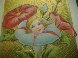 FANTASY FACE MORNING GLORY FLOWER GIRL Postcard w/Gold  