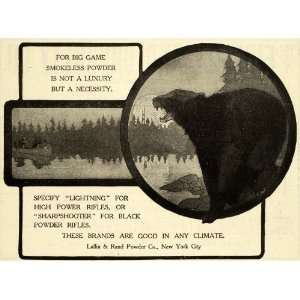  1905 Ad Big Game Bear Smokeless Powder Laflin Rand Lightning Rifles 