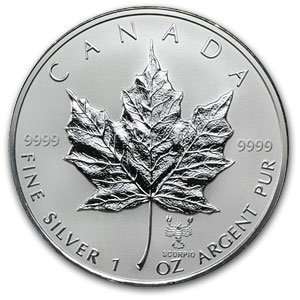  2004 1 oz Silver Canadian Maple Leaf   Scorpio Zodiac 