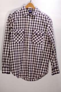   Cotton Flannel Navy Gingham Button Up Western Style Shirt   Womens M