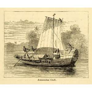   Boat Sail Sailboat Exploring Monkey River Rowing   Original Lithograph