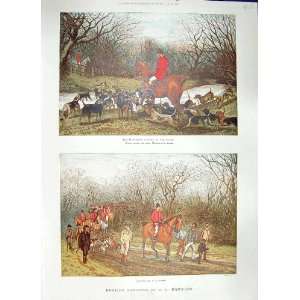   1886 COLOUR PRINT HUNTSMAN HORSES HUNTING HOUNDS DOGS
