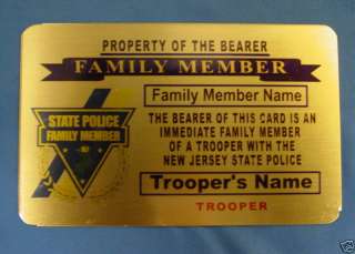 NJ STATE POLICE FAMILY MEMBER CARD IN BRASS  
