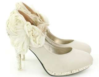   Wedding Shoes Ankle Knot Platform High Heel Lace Flowers Shoes#11