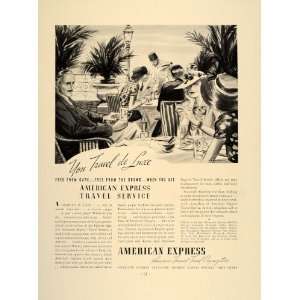 1937 Ad American Express Travel Service Tourists Cafe   Original Print 