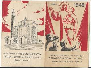 1948   CALENDARIETTO TEMPIO NAZ. PERPETUO SUFFRAGIO  