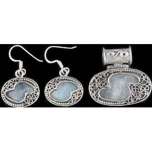 Rainbow Moonstone Pendant with Matching Earrings Set   Sterling Silver