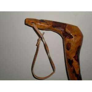 Wooden Walking Stick Cane, Approx. 36 , Leather Strap and Rubber Tip