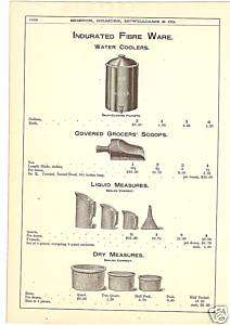 FIBRE WARE WATER COOLER SCOOP 1888 ANTIQUE CATALOG AD  