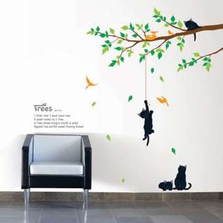 Tree with Cat Adhesive Art Wall STICKER Removable Decal  
