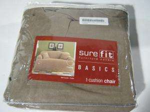 Sure Fit Smooth Suede T cushion Chair Slipcover Sable  