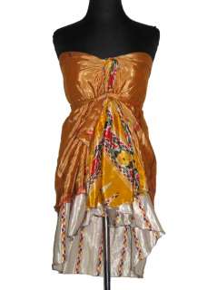 KARIZA Vintage Indian Silk Wrap Skirt Dress Coral Reef  