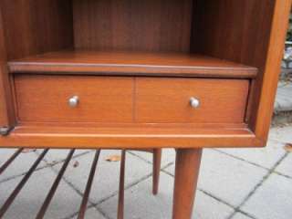 DANISH MODERN WALNUT AND CANED BAR CABINET MID CENTURY WITH ONE DRAWER 