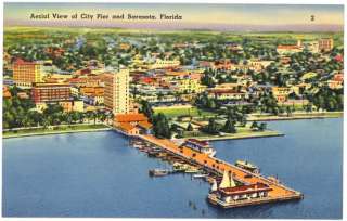 1940s AERIAL VIEW CITY PIER SARASOTA FLORIDA POSTCARD  