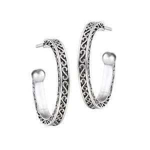 Anatoli Sterling Silver Oxidized Swirl Design Hoop Earrings Anatoli 