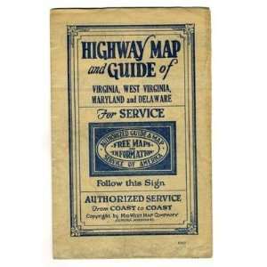   Map & Guide of VA WVA MD & DE 1930 Mid West Map 