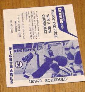 AHL pocket schedules new haven nighthawks 1978 79  